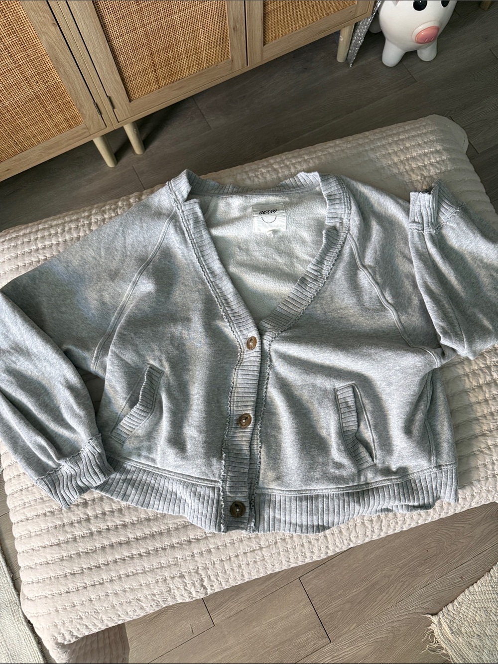 Aerie boyfriend cardigan Light Gray V-Neck Button Cardigan Sweater